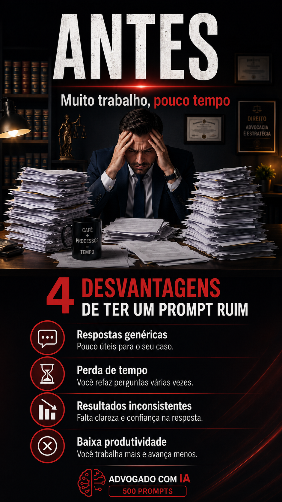 Antes: muito trabalho e pouco tempo — 4 desvantagens de ter um prompt ruim
