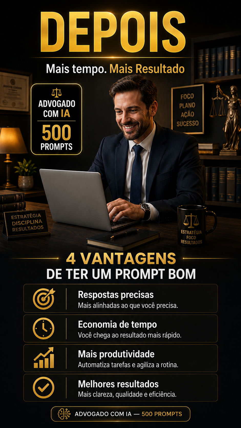 Depois: mais tempo e mais resultado — 4 vantagens de ter um prompt bom